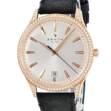 腕時計 ゼニス ZENITH エリート 22.2022.670 自動巻き メンズ K18PG無垢 純正ダイヤ デイト シルバー シースルーバック