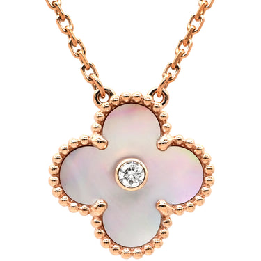 ヴァンクリーフアーペル Van Cleef & Arpels ヴィンテージ アルハンブラ VCARPMOP00 ピンクXローズゴールド K18PG ダイヤモンド ピンクマザーオブパール ネックレス 2025年ホリデー限定 ピンクシェル 1Pダイヤ 18K