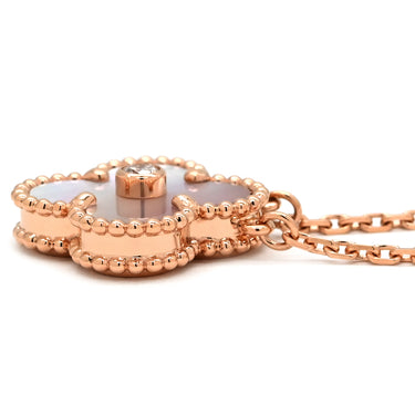 ヴァンクリーフアーペル Van Cleef & Arpels ヴィンテージ アルハンブラ VCARPMOP00 ピンクXローズゴールド K18PG ダイヤモンド ピンクマザーオブパール ネックレス 2025年ホリデー限定 ピンクシェル 1Pダイヤ 18K
