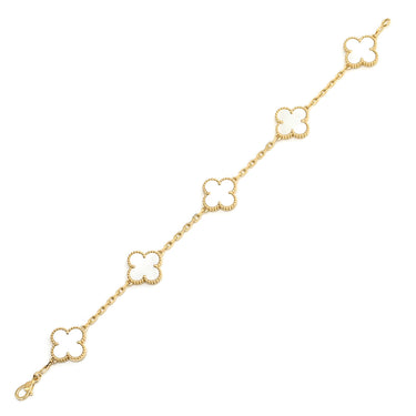 ヴァンクリーフアーペル Van Cleef & Arpels ヴィンテージアルハンブラ 5モチーフ VCARA41800 パールホワイト×イエローゴールド K18YG マザーオブ パール ブレスレット 白 750 18K YG シェル