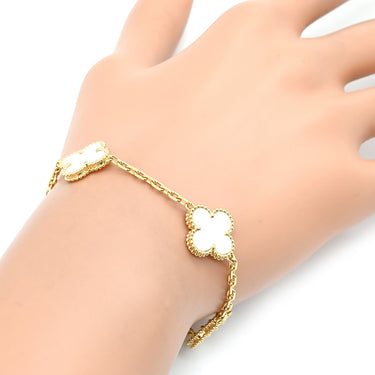 ヴァンクリーフアーペル Van Cleef & Arpels ヴィンテージアルハンブラ 5モチーフ VCARA41800 パールホワイト×イエローゴールド K18YG マザーオブ パール ブレスレット 白 750 18K YG シェル