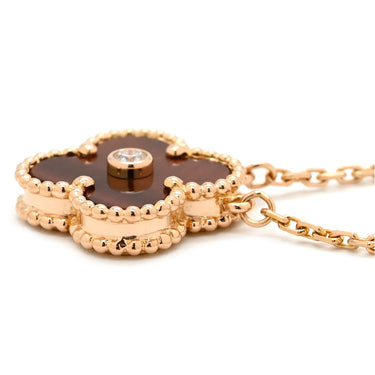 ヴァンクリーフアーペル Van Cleef & Arpels ヴィンテージ アルハンブラ ブラウン×ローズゴールド K18PG ダイヤモンド ブルズアイ ネックレス 茶 750PG 18K 2017年ホリデー ブルズアイ ダイヤ