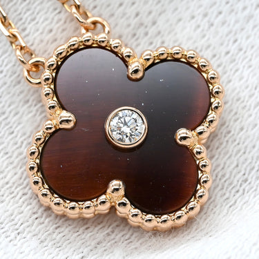 ヴァンクリーフアーペル Van Cleef & Arpels ヴィンテージ アルハンブラ ブラウン×ローズゴールド K18PG ダイヤモンド ブルズアイ ネックレス 茶 750PG 18K 2017年ホリデー ブルズアイ ダイヤ