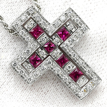 ダミアーニ DAMIANI ベルエポック レッド×ホワイトゴールド K18WG ダイヤモンド ルビー ネックレス ペンダント 750 18金 クロス 十字架 ダイヤ ルビー