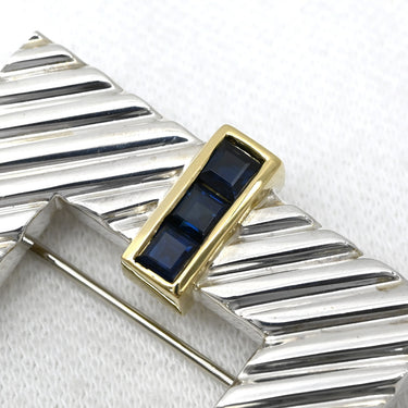 ティファニー Tiffany & Co スクエア シルバー×イエローゴールド シルバー925 K18YG 色石 ブローチ T＆Co. AG925 Au750 18K 四角形