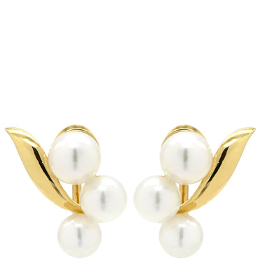 ミキモト MIKIMOTO 3P パール フラワーモチーフ ホワイト×イエローゴールド K18YG パール イヤリング 花 Au750 18K 18金 シェル ネジ式
