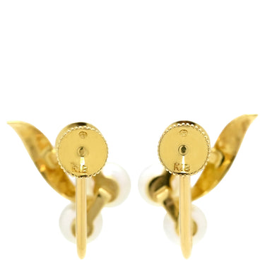 ミキモト MIKIMOTO 3P パール フラワーモチーフ ホワイト×イエローゴールド K18YG パール イヤリング 花 Au750 18K 18金 シェル ネジ式