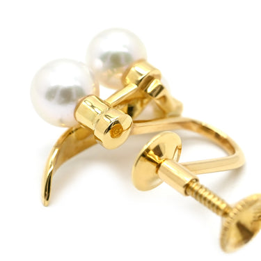 ミキモト MIKIMOTO 3P パール フラワーモチーフ ホワイト×イエローゴールド K18YG パール イヤリング 花 Au750 18K 18金 シェル ネジ式