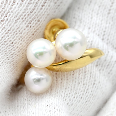 ミキモト MIKIMOTO 3P パール フラワーモチーフ ホワイト×イエローゴールド K18YG パール イヤリング 花 Au750 18K 18金 シェル ネジ式