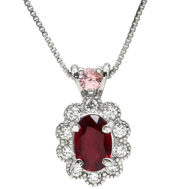 ノンブランド NON BRAND ルビー 0.49ct サファイア 0.06ct ダイヤモンド ペンダント レッド×ピンク×プラチナシルバー Pt900 ルビー ピンクサファイア ダイヤモンド PT850(チェーン) ネックレス 赤 ピンク 1石 1粒 オーバルミックスカット プラチナ