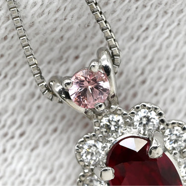 ノンブランド NON BRAND ルビー 0.49ct サファイア 0.06ct ダイヤモンド ペンダント レッド×ピンク×プラチナシルバー Pt900 ルビー ピンクサファイア ダイヤモンド PT850(チェーン) ネックレス 赤 ピンク 1石 1粒 オーバルミックスカット プラチナ