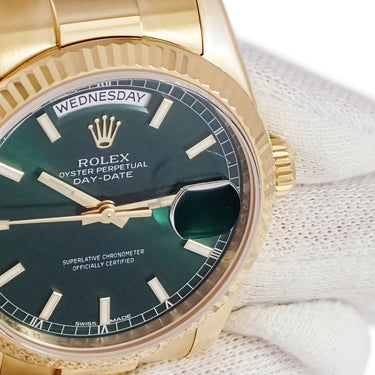 腕時計 ロレックス ROLEX デイデイト 36 118238 G番 自動巻き メンズ メーカーOH済 G番 K18YG無垢 グリーン フルーテッドベゼル