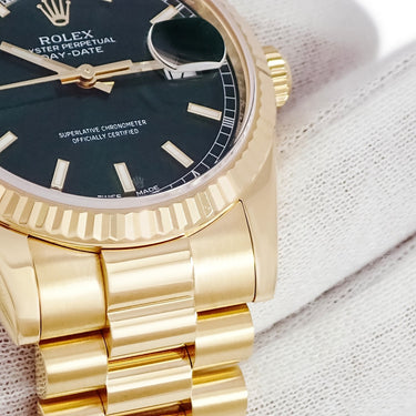 腕時計 ロレックス ROLEX デイデイト 36 118238 G番 自動巻き メンズ メーカーOH済 G番 K18YG無垢 グリーン フルーテッドベゼル