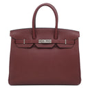 エルメス HERMES バーキン35 ルージュアッシュ フィヨルド ハンドバッグ シルバー金具 赤茶 ボルドー