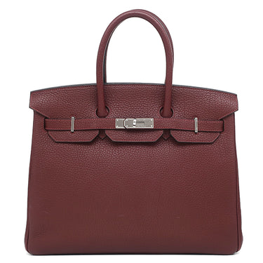 エルメス HERMES バーキン35 ルージュアッシュ フィヨルド ハンドバッグ シルバー金具 赤茶 ボルドー