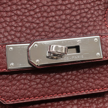エルメス HERMES バーキン35 ルージュアッシュ フィヨルド ハンドバッグ シルバー金具 赤茶 ボルドー