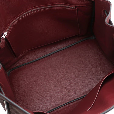 エルメス HERMES バーキン35 ルージュアッシュ フィヨルド ハンドバッグ シルバー金具 赤茶 ボルドー