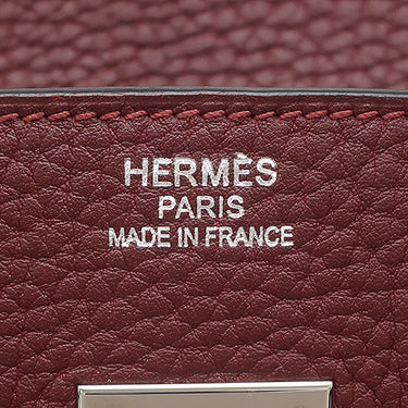 エルメス HERMES バーキン35 ルージュアッシュ フィヨルド ハンドバッグ シルバー金具 赤茶 ボルドー