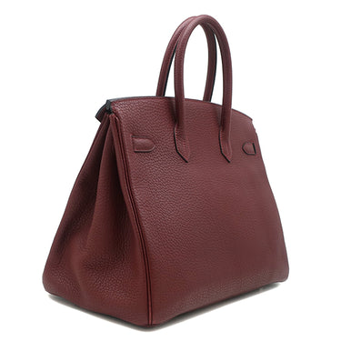 エルメス HERMES バーキン35 ルージュアッシュ フィヨルド ハンドバッグ シルバー金具 赤茶 ボルドー