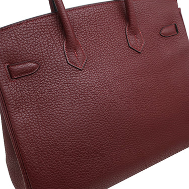 エルメス HERMES バーキン35 ルージュアッシュ フィヨルド ハンドバッグ シルバー金具 赤茶 ボルドー