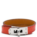 エルメス HERMES ケリードゥブルトゥール レッド×シルバー リザード メタル 14037 ブレスレット 赤 2連 2重 レザーブレス