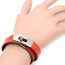 エルメス HERMES ケリードゥブルトゥール レッド×シルバー リザード メタル 14037 ブレスレット 赤 2連 2重 レザーブレス