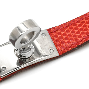 エルメス HERMES ケリードゥブルトゥール レッド×シルバー リザード メタル 14037 ブレスレット 赤 2連 2重 レザーブレス