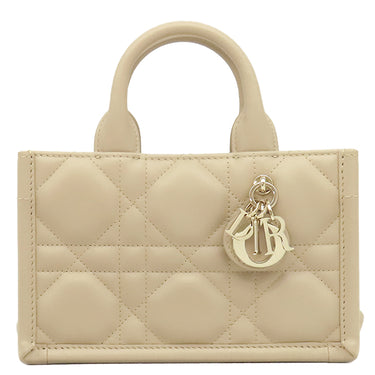 クリスチャン・ディオール Christian Dior ブックトート バッグ ミニ ベージュ カーフ ショルダーバッグ シャンパンゴールド金具 マイクロカナージュ チャーム