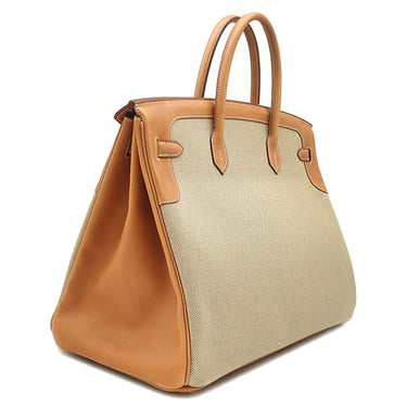 エルメス HERMES バーキン40 フラッグ フィセル×パプリカ×フォーブ ヴォーバレニア トワルアッシュ ハンドバッグ シャンパンゴールド金具 ベージュ×オレンジ