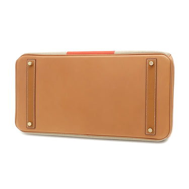 エルメス HERMES バーキン40 フラッグ フィセル×パプリカ×フォーブ ヴォーバレニア トワルアッシュ ハンドバッグ シャンパンゴールド金具 ベージュ×オレンジ