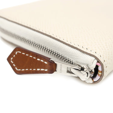 エルメス HERMES アザップ シルクイン コンパクト クレ ヴォーエプソン コインケース シルバー金具 オフホワイト ピンク