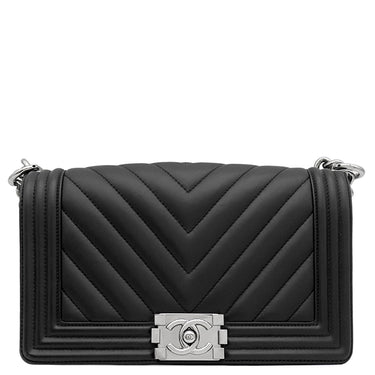 シャネル CHANEL ボーイシャネル 25 A67086 ブラック ラムスキン ショルダーバッグ シルバー金具 黒 チェーンバッグ