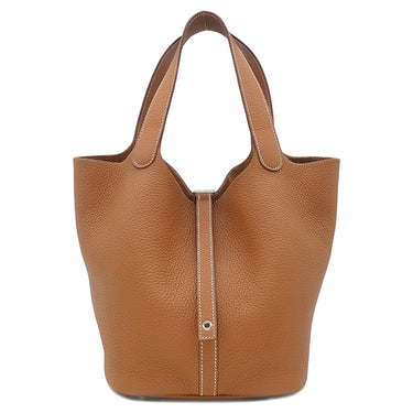 エルメス HERMES ピコタンロック MM 22 ゴールド トリヨンクレマンス ハンドバッグ シルバー金具 茶