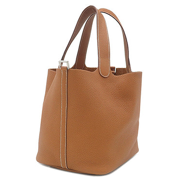 エルメス HERMES ピコタンロック MM 22 ゴールド トリヨンクレマンス ハンドバッグ シルバー金具 茶