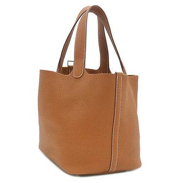 エルメス HERMES ピコタンロック MM 22 ゴールド トリヨンクレマンス ハンドバッグ シルバー金具 茶