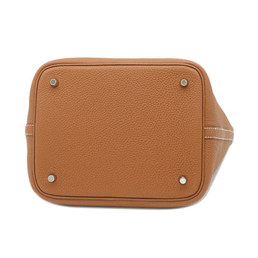 エルメス HERMES ピコタンロック MM 22 ゴールド トリヨンクレマンス ハンドバッグ シルバー金具 茶