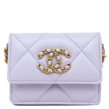 シャネル CHANEL CHANEL19 フラップ コインパース AP1787 ラベンダー ラムスキン チェーンウォレット マットゴールド金具