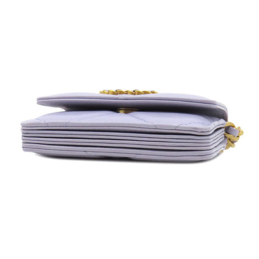 シャネル CHANEL CHANEL19 フラップ コインパース AP1787 ラベンダー ラムスキン チェーンウォレット マットゴールド金具