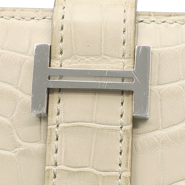 エルメス HERMES ベアンスフレ ベトン アリゲーターマット 長財布 シルバー金具 オフホワイト 二つ折り財布 クロコ