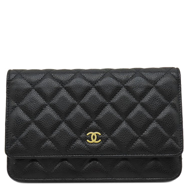 シャネル CHANEL マトラッセ チェーンショルダー A33814 ブラック キャビアスキン チェーンウォレット ゴールド金具 黒