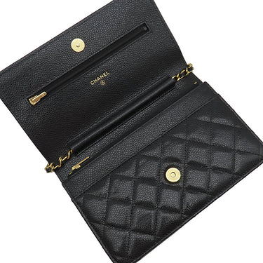 シャネル CHANEL マトラッセ チェーンショルダー A33814 ブラック キャビアスキン チェーンウォレット ゴールド金具 黒