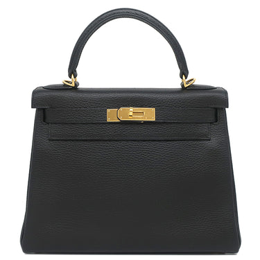 エルメス HERMES ケリー28 内縫い ブラック アルデンヌ 2WAYバッグ ゴールド金具 黒 ハンドバッグ ショルダー