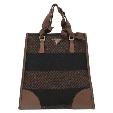 プラダ PRADA トライアングルロゴ ツイード バッグ B11268 MARRONE ツイード レザー ハンドバッグ シルバー金具 茶 黒 ボーダー 三角ロゴ ミニトート