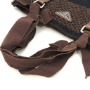 プラダ PRADA トライアングルロゴ ツイード バッグ B11268 MARRONE ツイード レザー ハンドバッグ シルバー金具 茶 黒 ボーダー 三角ロゴ ミニトート