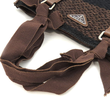 プラダ PRADA トライアングルロゴ ツイード バッグ B11268 MARRONE ツイード レザー ハンドバッグ シルバー金具 茶 黒 ボーダー 三角ロゴ ミニトート