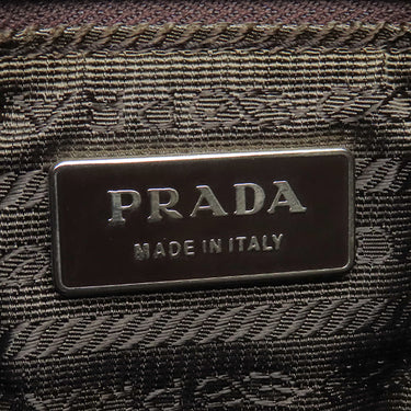 プラダ PRADA トライアングルロゴ ツイード バッグ B11268 MARRONE ツイード レザー ハンドバッグ シルバー金具 茶 黒 ボーダー 三角ロゴ ミニトート