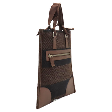 プラダ PRADA トライアングルロゴ ツイード バッグ B11268 MARRONE ツイード レザー ハンドバッグ シルバー金具 茶 黒 ボーダー 三角ロゴ ミニトート