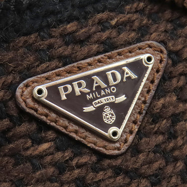 プラダ PRADA トライアングルロゴ ツイード バッグ B11268 MARRONE ツイード レザー ハンドバッグ シルバー金具 茶 黒 ボーダー 三角ロゴ ミニトート