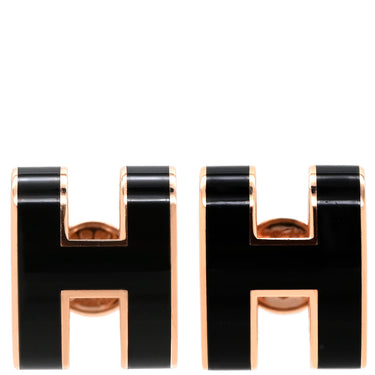 エルメス HERMES ポップアッシュ Hピアス ブラック×ローズゴールド GP エナメル ピアス ピンクゴールド 黒 Hモチーフ