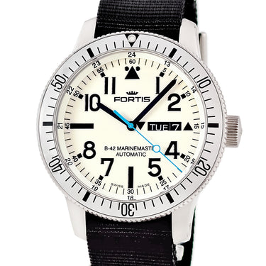 腕時計 フォルティス Fortis B-42 ホワイト マリンマスター 647.11.158 自動巻き メンズ OH済 ダイバーズ デイデイト 夜光ダイアル